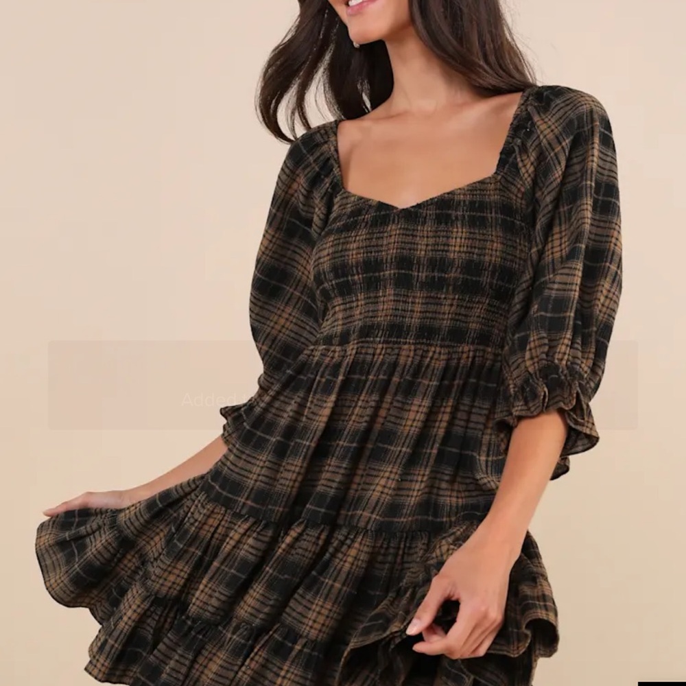 Lulu's Black and Brown Plaid Mini Dress